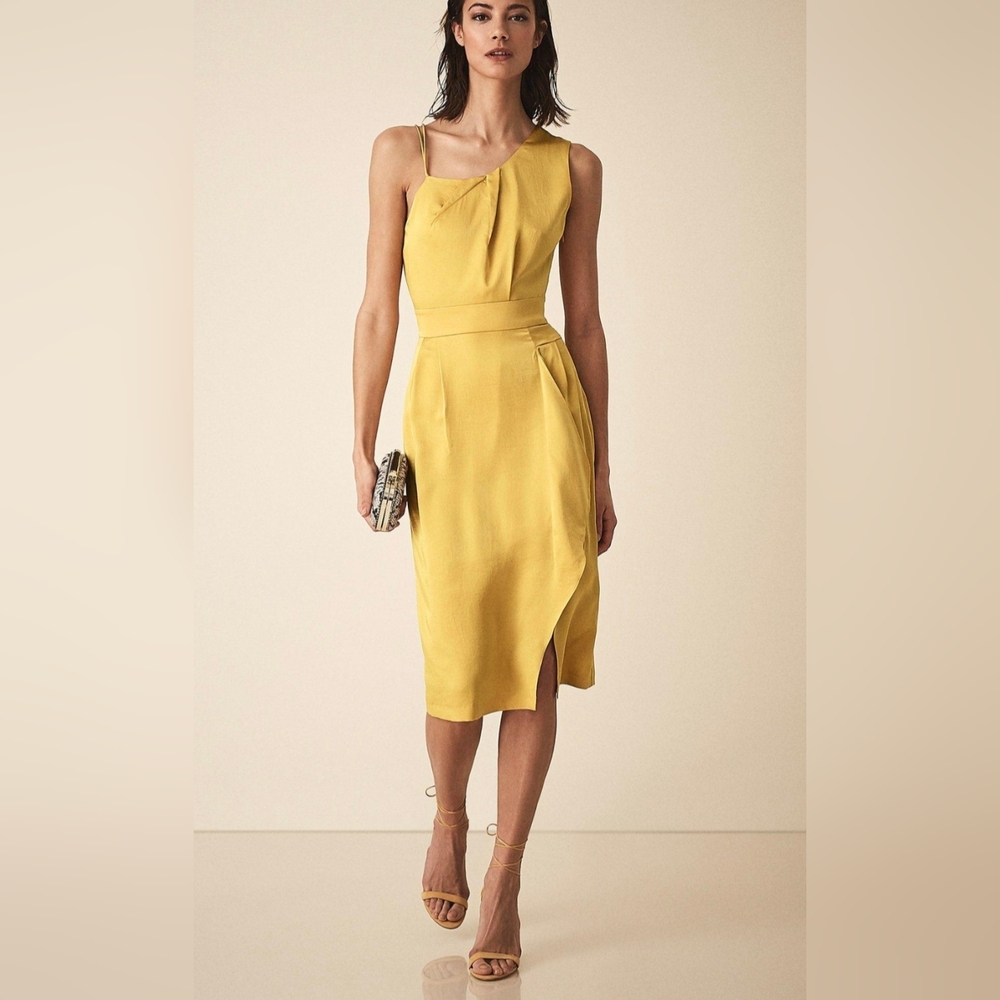 NWT Reiss Sara Asymmetric Yellow Cocktail Dress